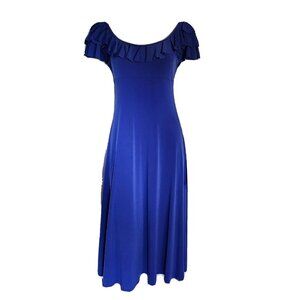 Maggy London for Melanie Lyne Dress Womens Size 8 Solid All Blue Ruffle Pullover